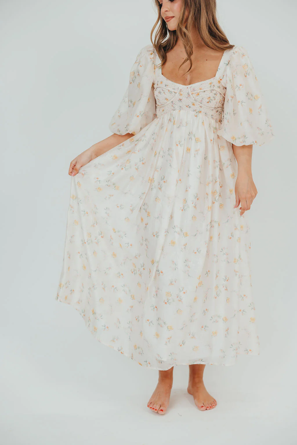 Harlow Maxi Dress in Tiny Yellow Floral - Bump Friendly & Inclusive Sizing (S-3XL) - Iieemm