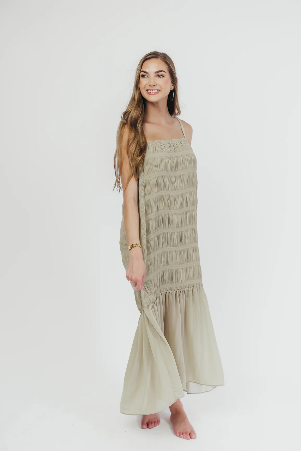 Karolyn Tie Strap Maxi Dress in Sage - Iieemm