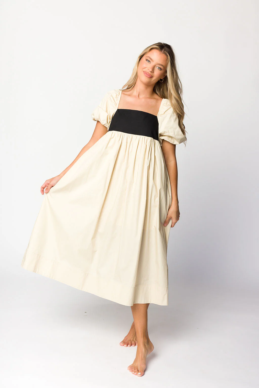 Amia Cotton Midi Dress in Beige - Iieemm