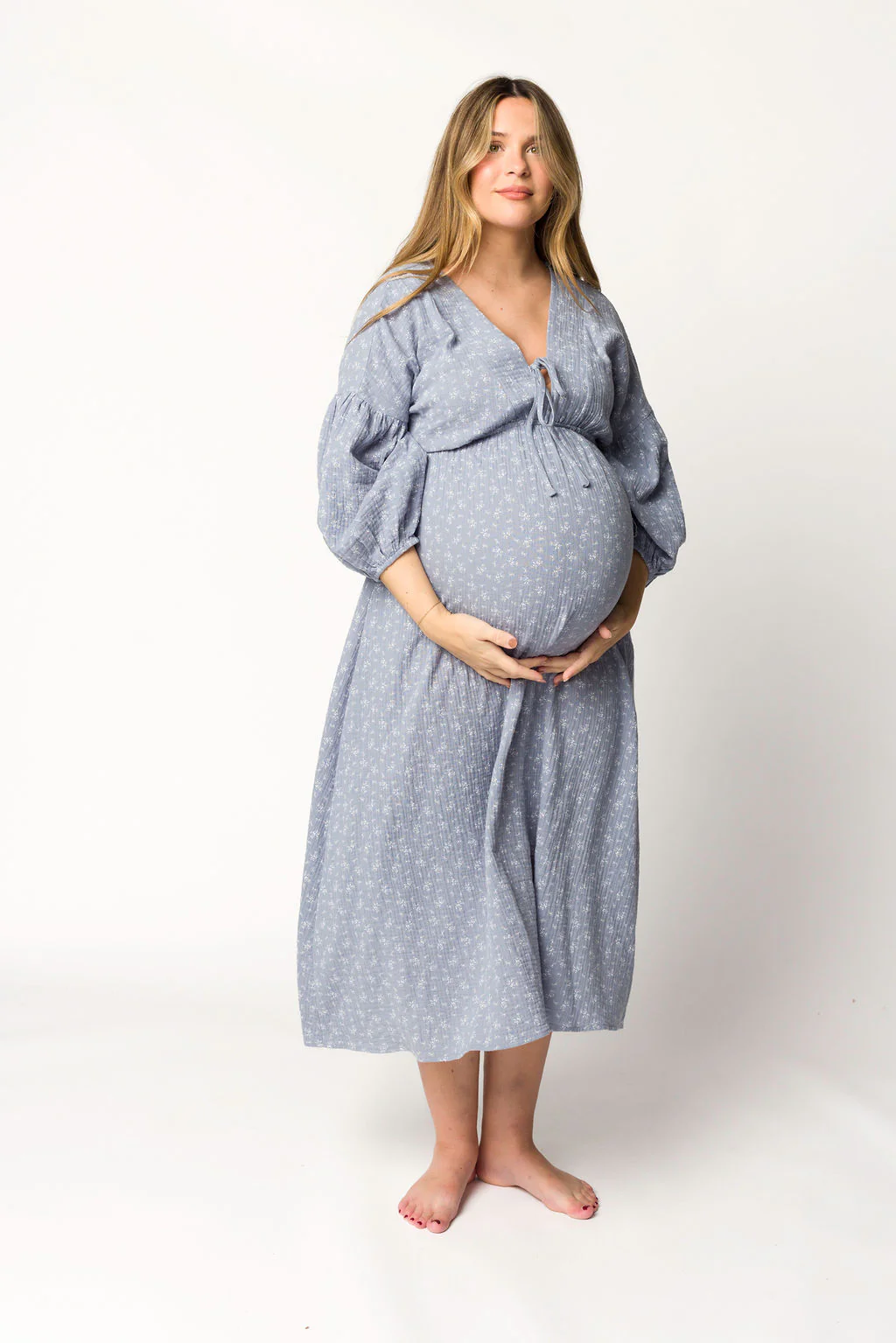 Hunter 100% Cotton Gauze Midi Dress in Indigo - Bump Friendly - Iieemm