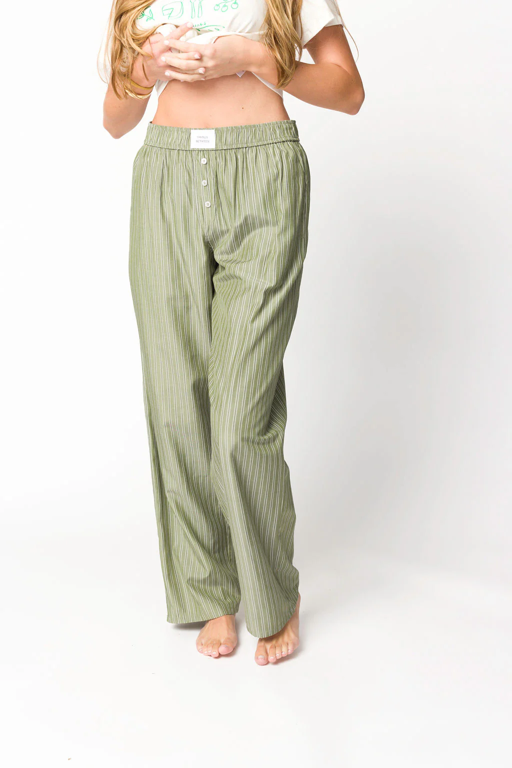 Adrianne Striped Boxer Pants in Olive - Iieemm