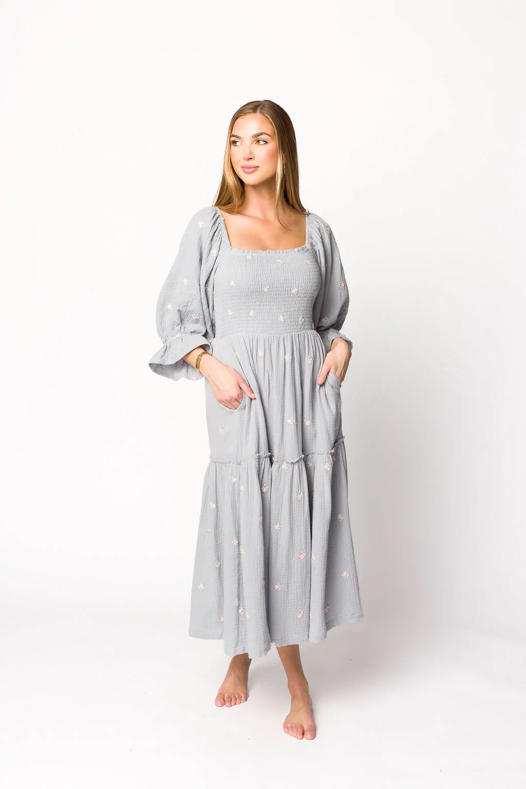 Evie Floral Maxi in Steel Blue - Bump Friendly - Iieemm