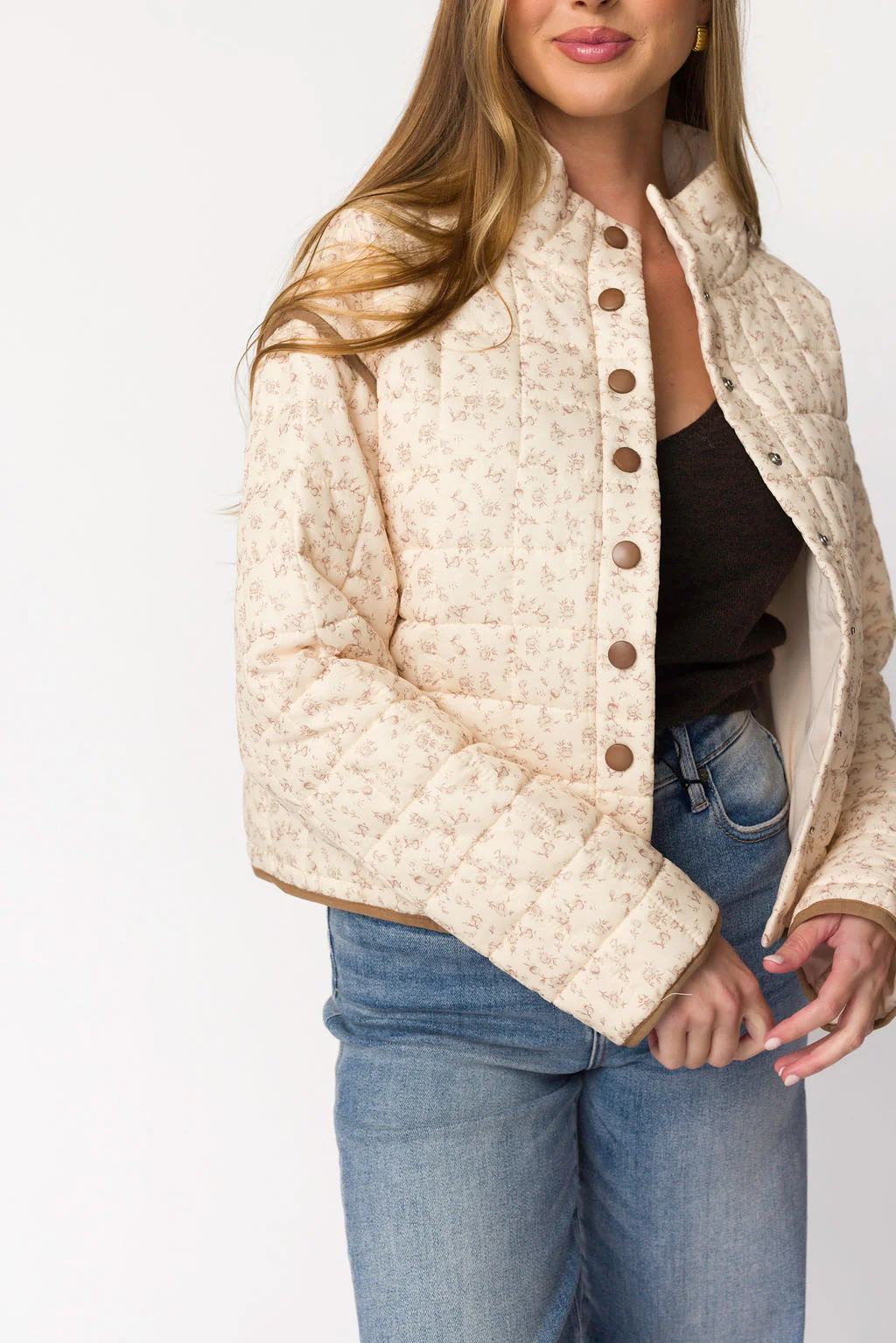 Elias Quilted Jacket in Natural Floral - Iieemm
