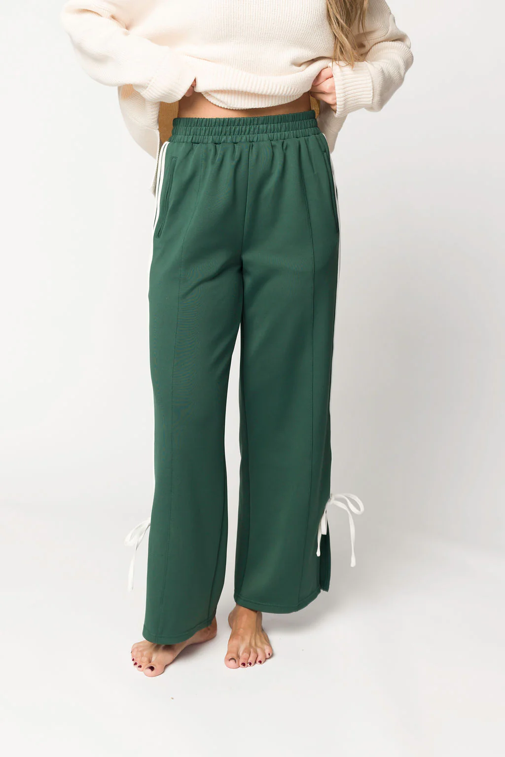 Murphy Track Pants with Bow Detail in Green/White - Iieemm