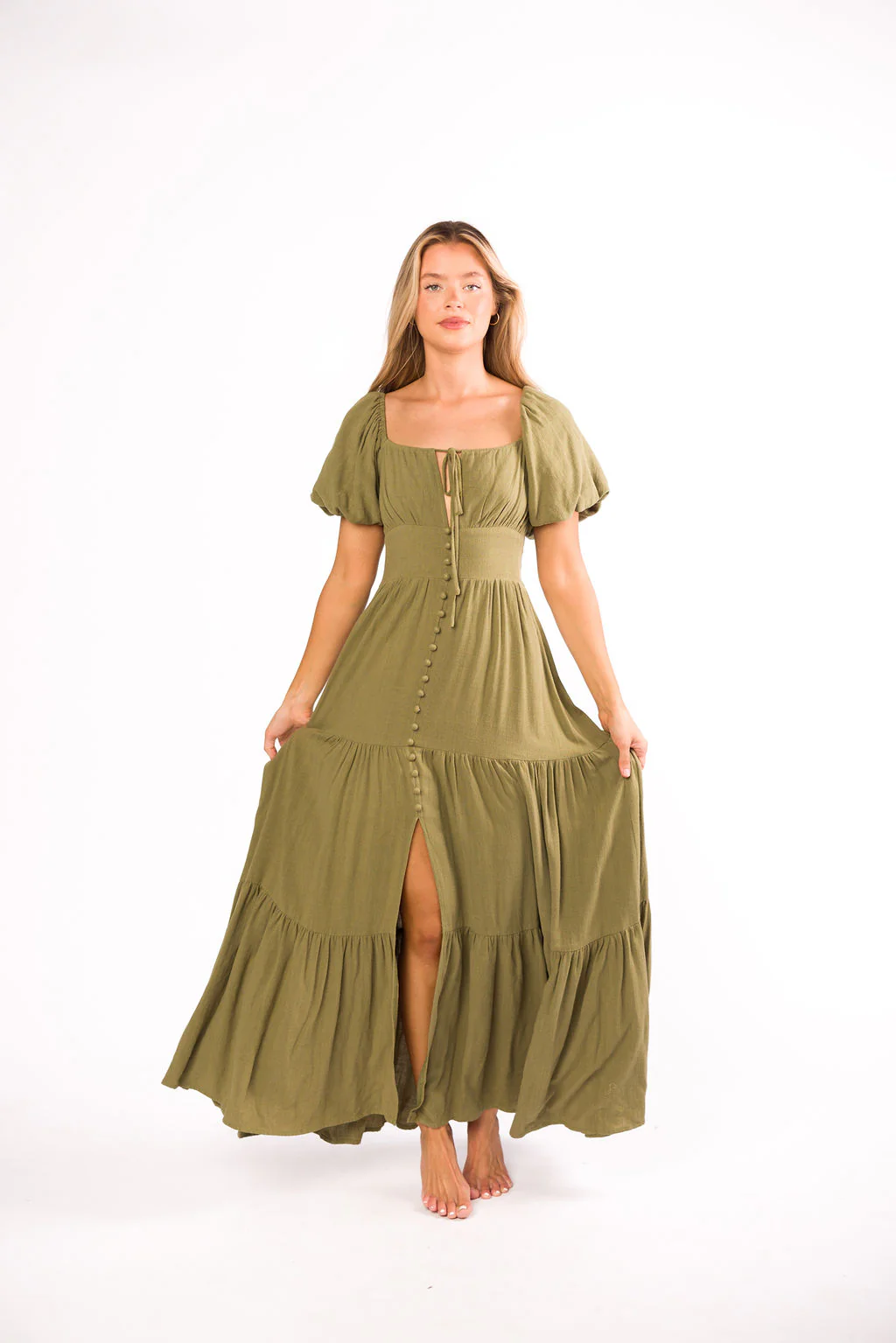 Genevieve Tiered Maxi Dress in Olive - Iieemm