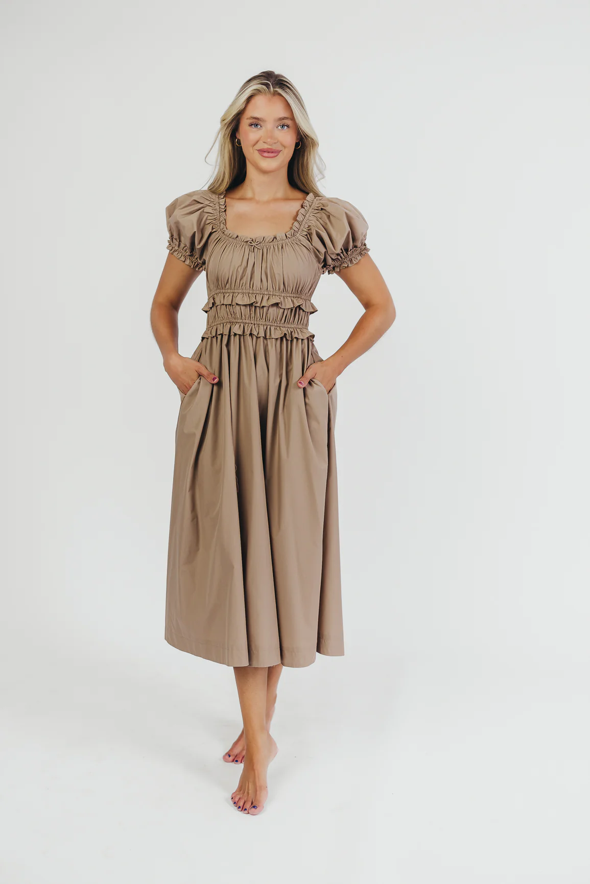 Raquel Cotton-Poplin Midi Dress in Dark Natural - Bump Friendly - Iieemm