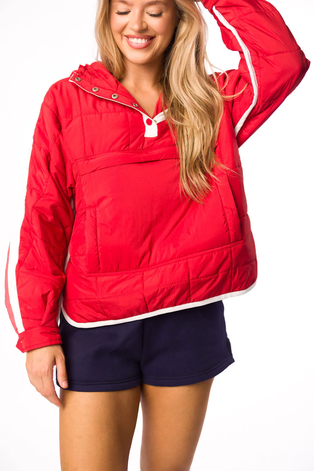 Joanna Quilted Puffer Pullover in Crimson/White - Iieemm