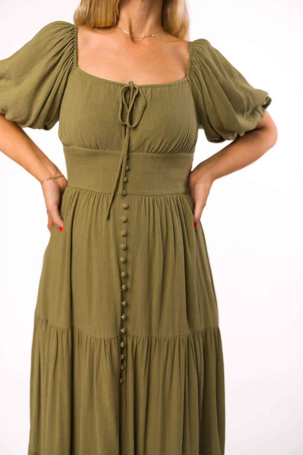 Genevieve Tiered Maxi Dress in Olive - Iieemm