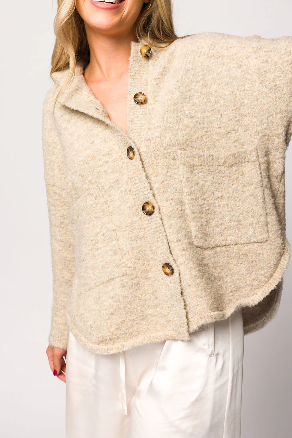 Lillian Boucle Knit Cardigan In Oat - Iieemm