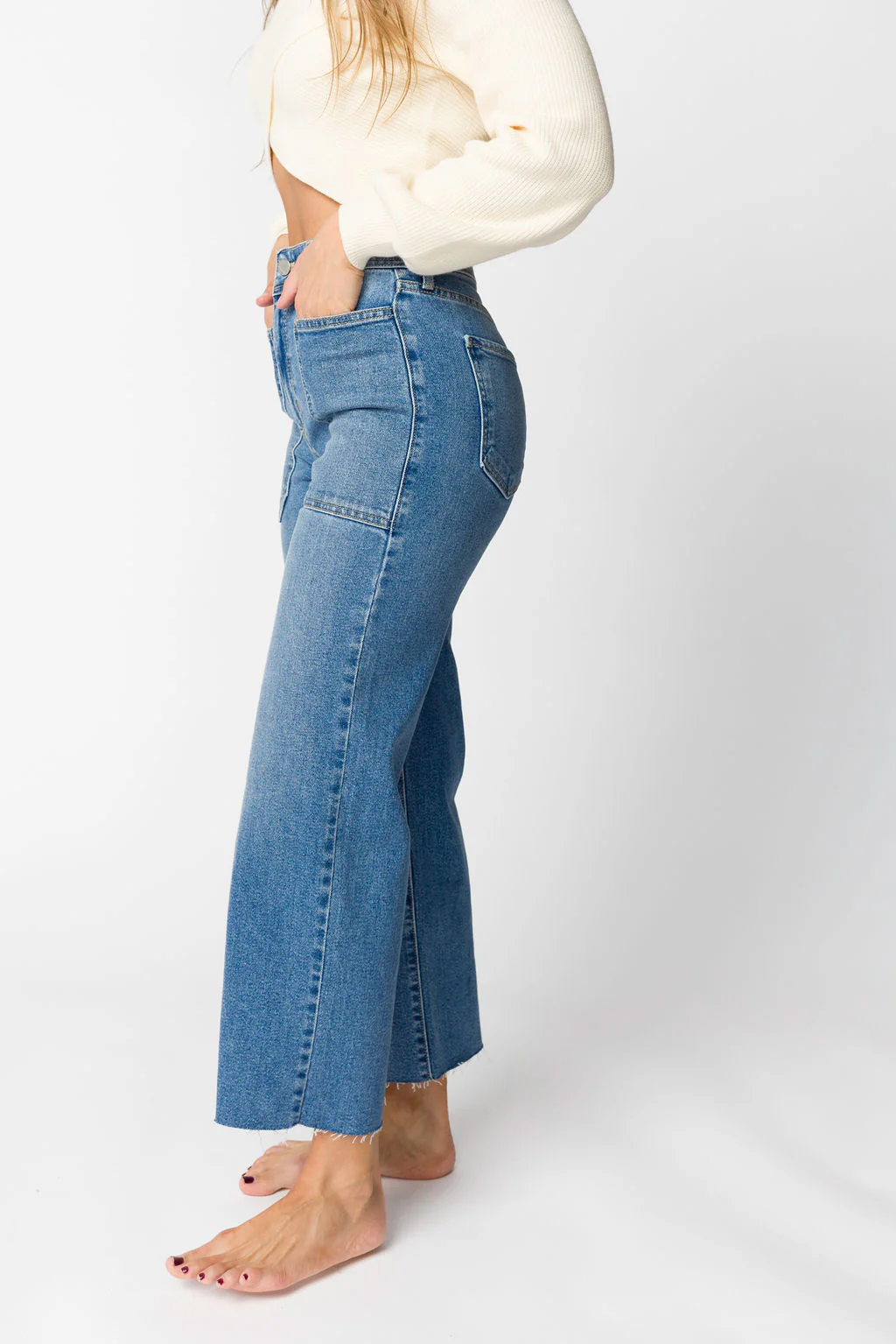 Billy High Rise Utility Wide Leg in Medium Denim - Iieemm