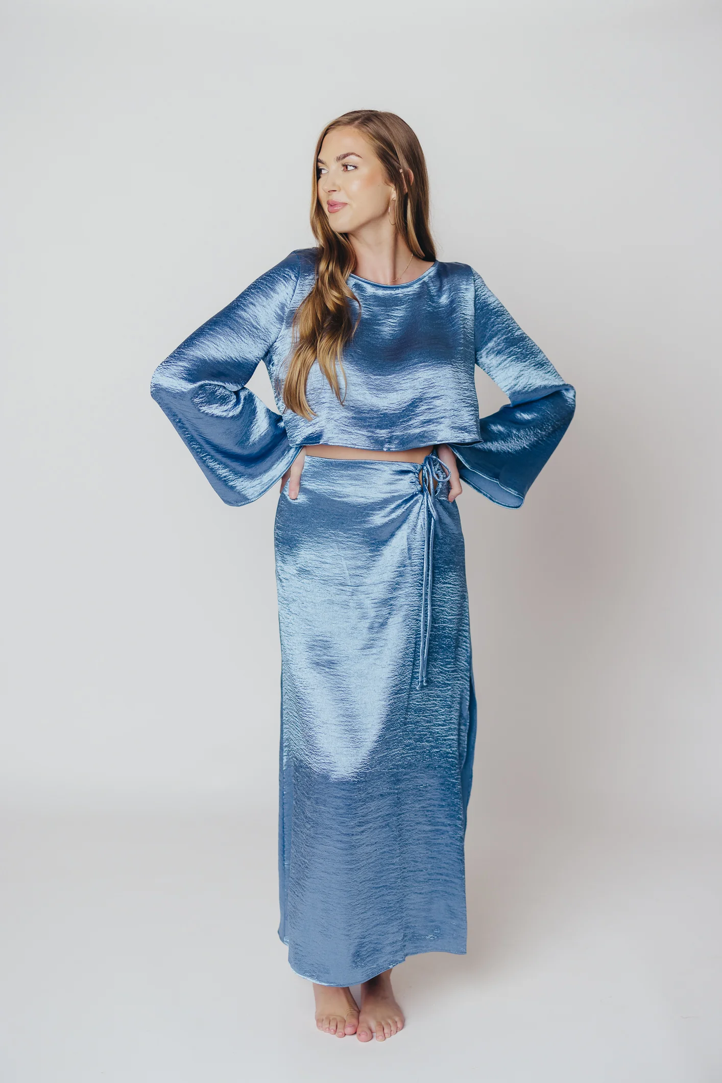 Cecily Midi Skirt in Blue Teal - Iieemm