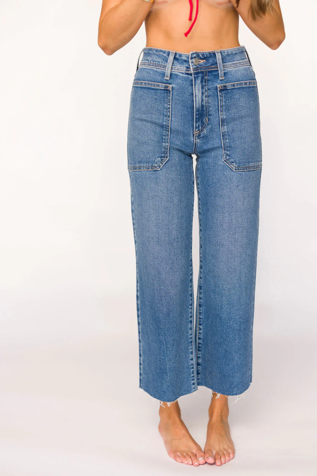 Billy High Rise Utility Wide Leg in Medium Denim - Iieemm