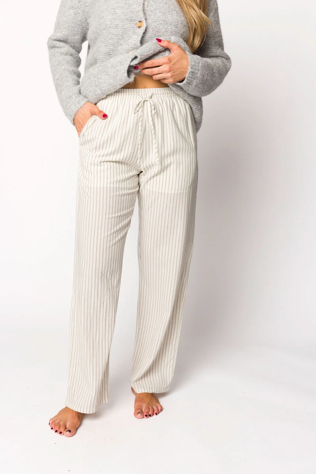 Julie Striped Cotton Pants in Ivory/Black - Iieemm