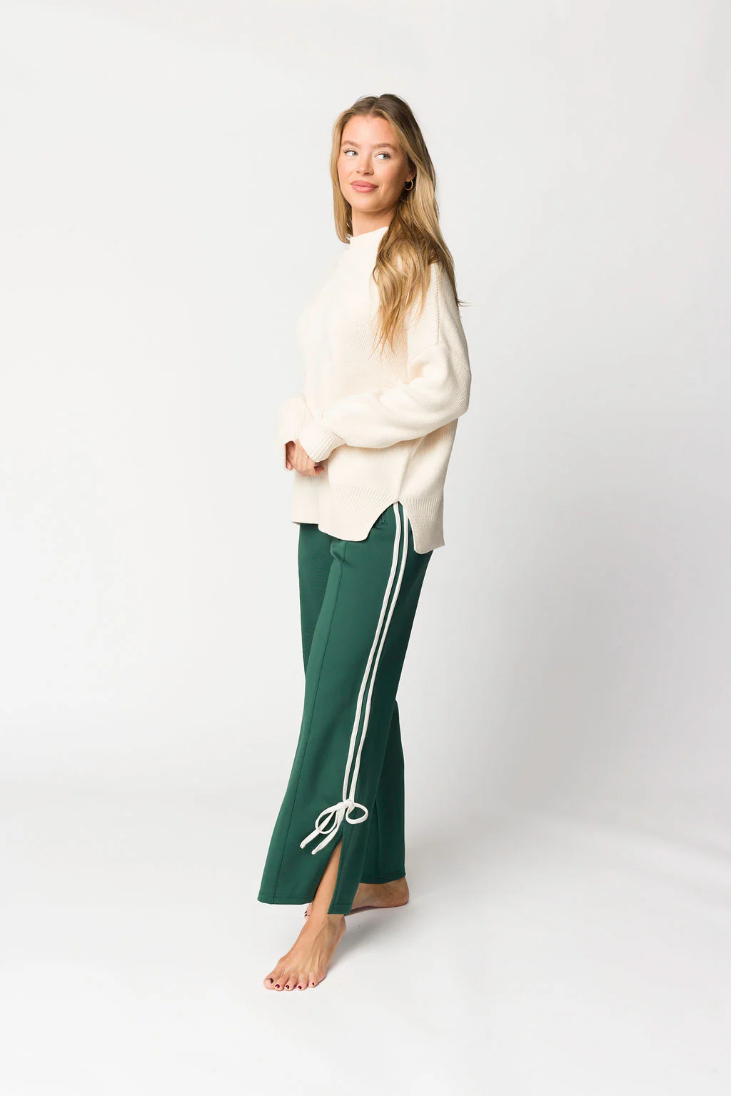 Murphy Track Pants with Bow Detail in Green/White - Iieemm