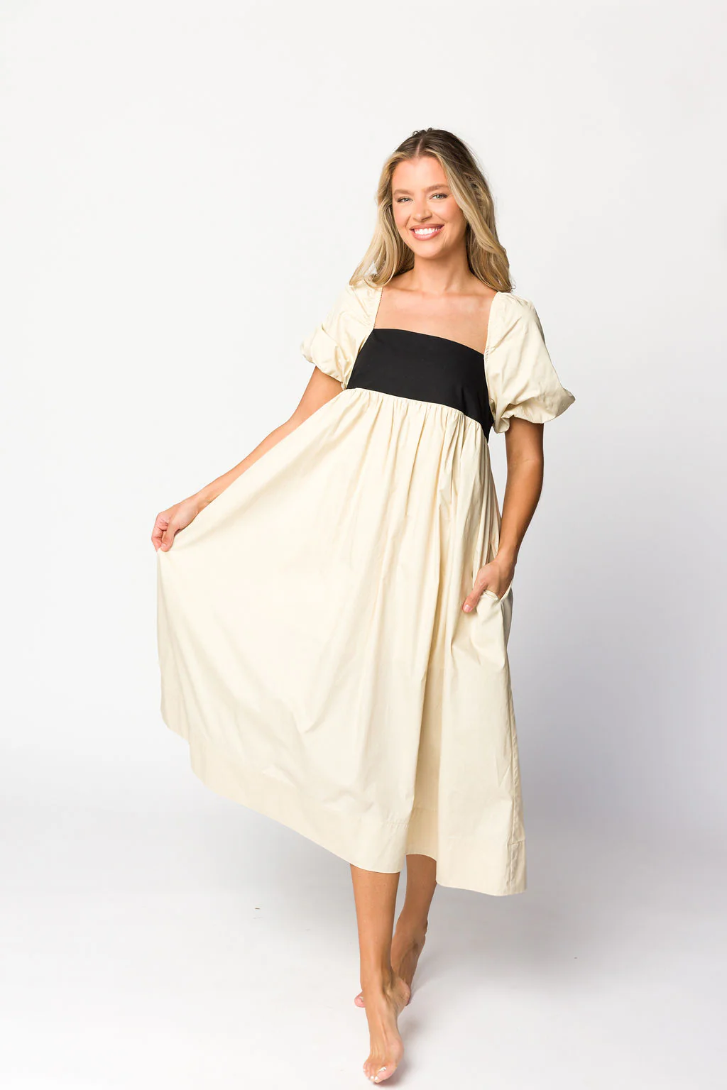 Amia Cotton Midi Dress in Beige - Iieemm