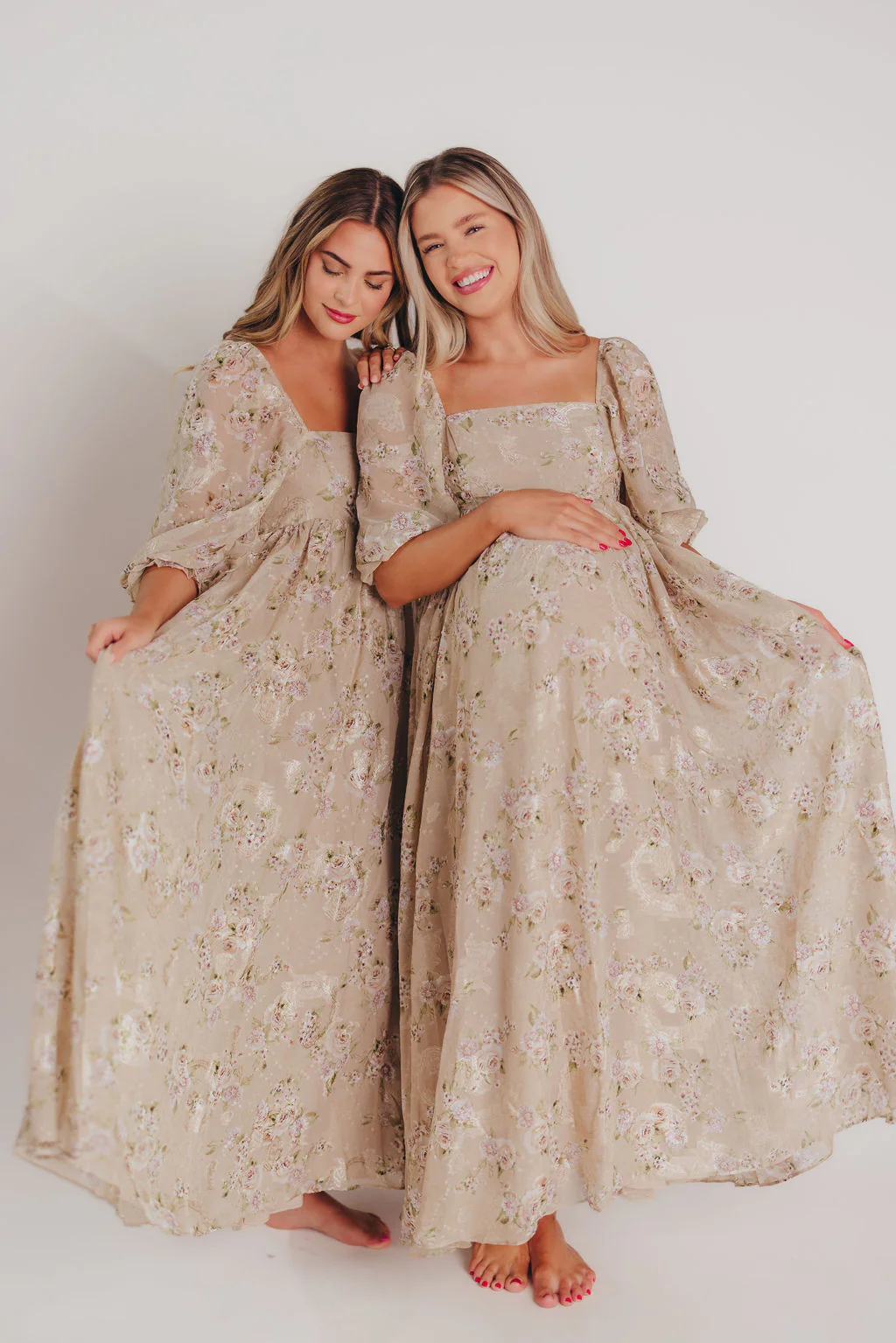 Mona Maxi Dress in Beige/Brown Floral - Bump Friendly - Inclusive Sizing (S-3X) - Iieemm