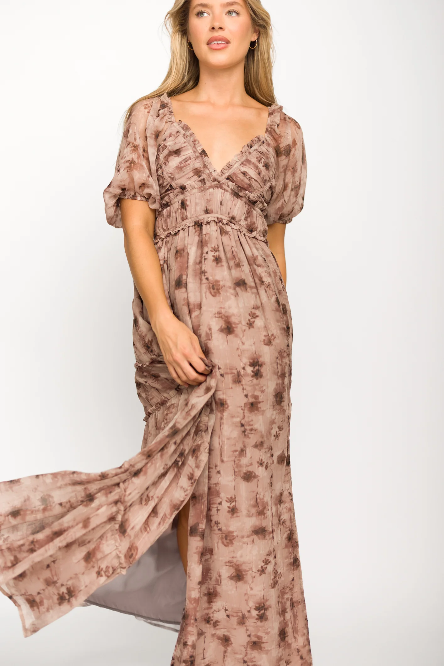 Scottie Watercolor Maxi Dress in Taupe Floral - Iieemm