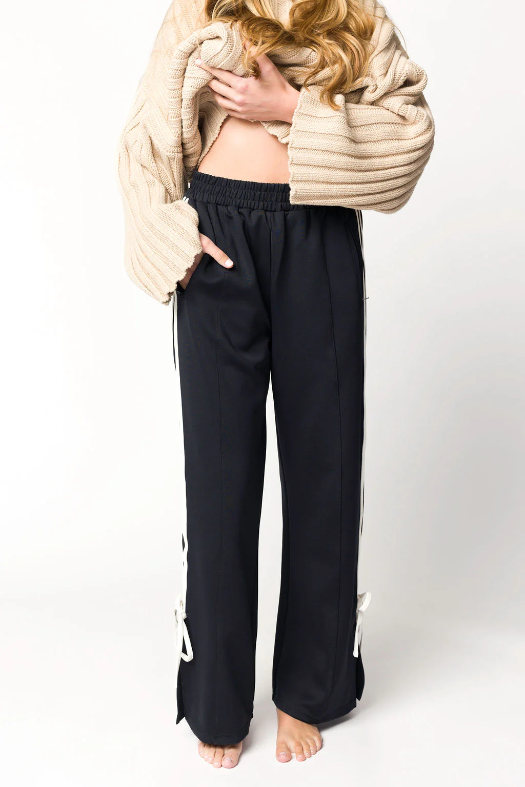 Murphy Track Pants with Bow Detail in Dark Navy/White - Iieemm