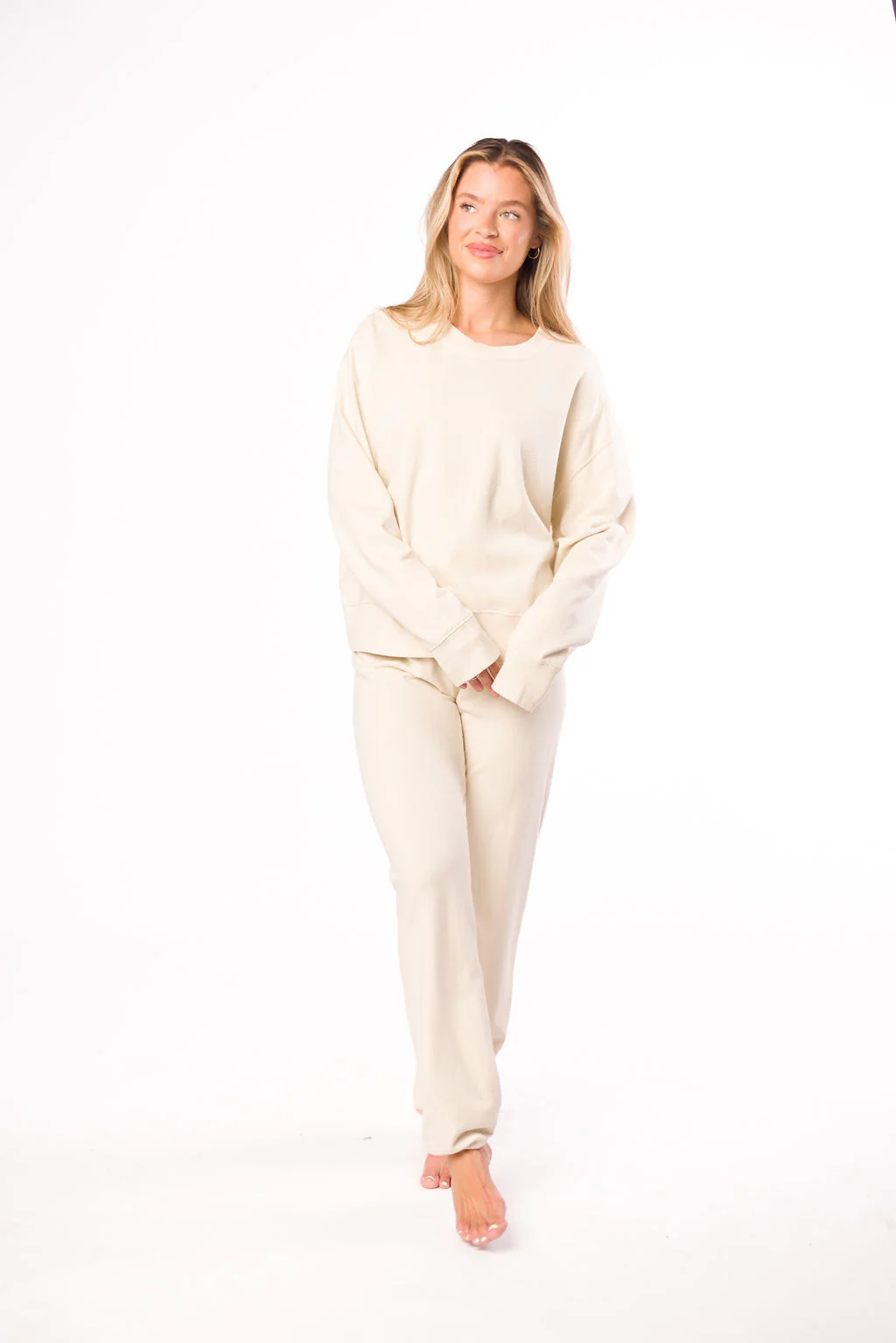 Raelynn 100% Organic Cotton Pullover and Jogger Set in Cream - Iieemm