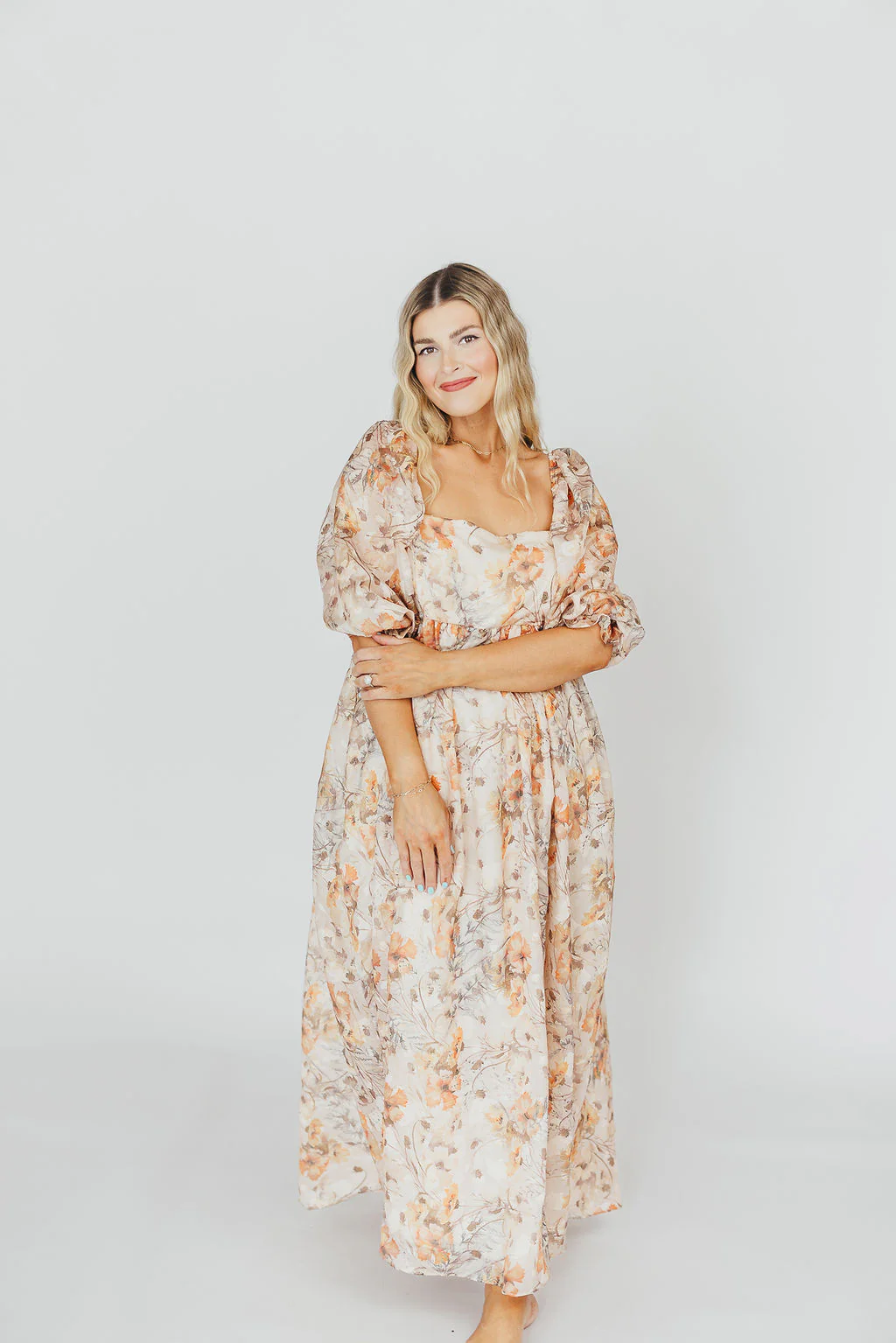 *New* Mona Maxi Dress with Smocking in Beige Multi - Bump Friendly & Inclusive Sizing (S-3XL) - Iieemm