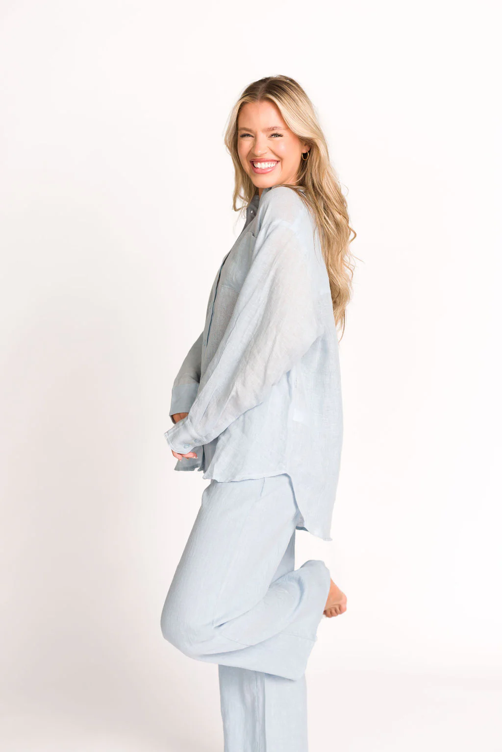 Pip Wide Leg Linen Pants in Light Blue - Iieemm