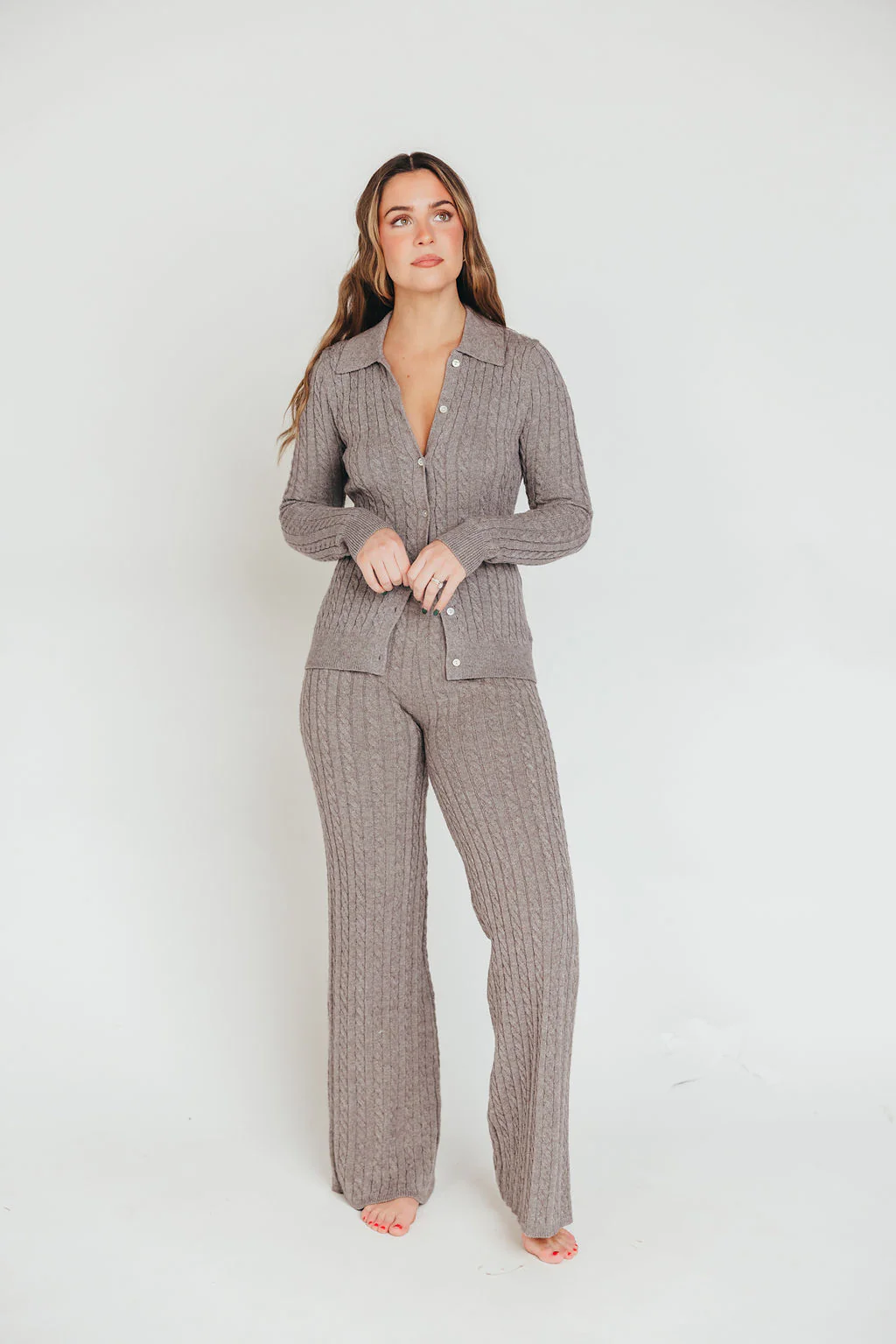 Premium Willow Cable Knit Pants in Greige - Iieemm