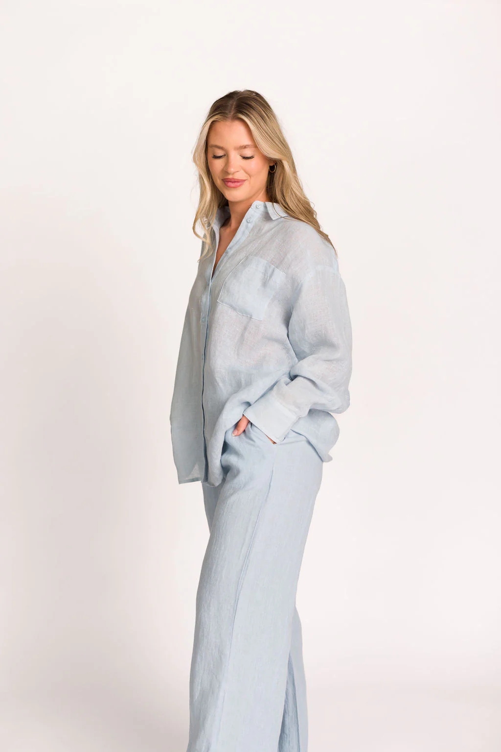 Pip Wide Leg Linen Pants in Light Blue - Iieemm