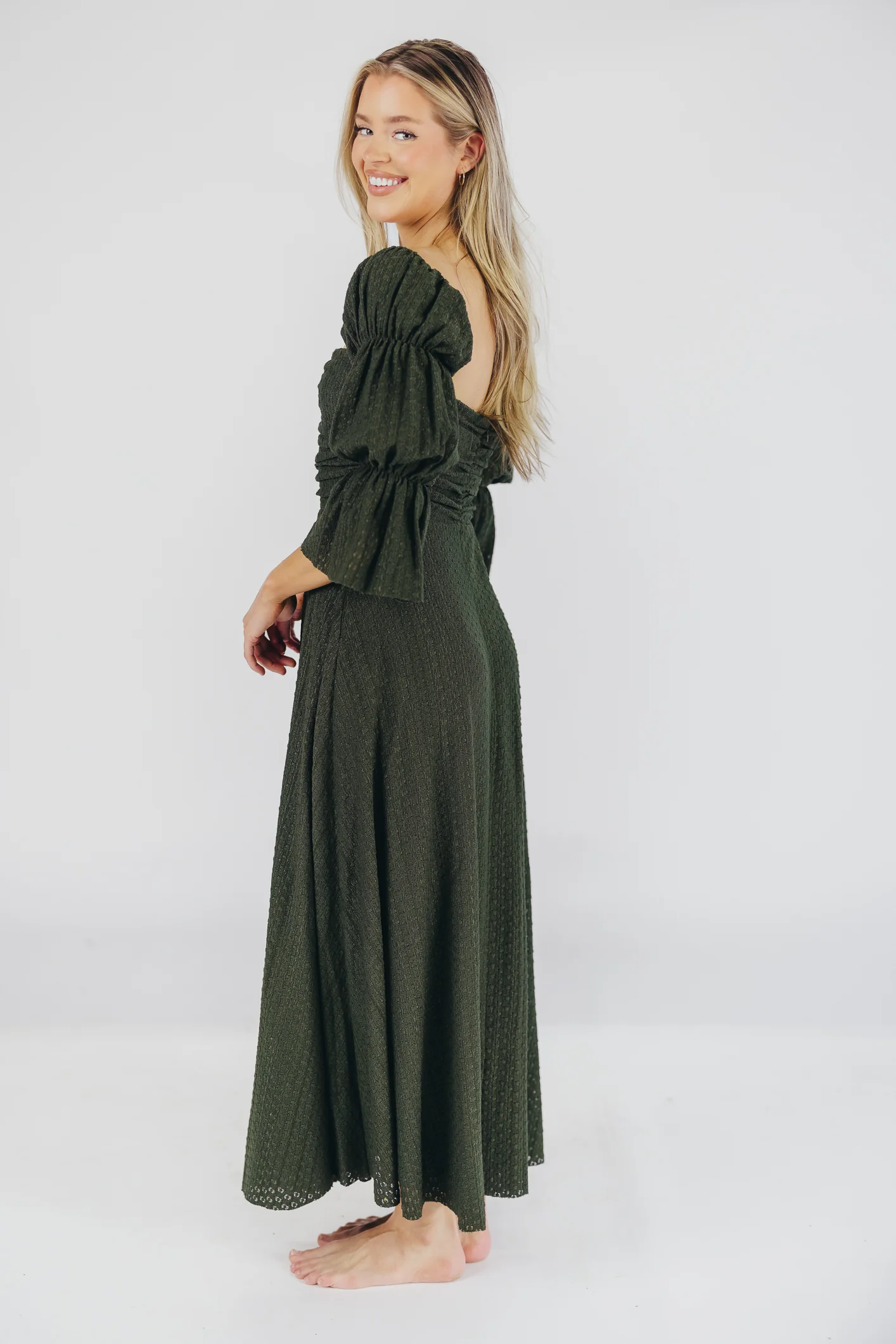 Corrine Tiered Sleeve Maxi Dress with Pockets in Hunter Green - Bump Friendly (Low Stock!) - Iieemm