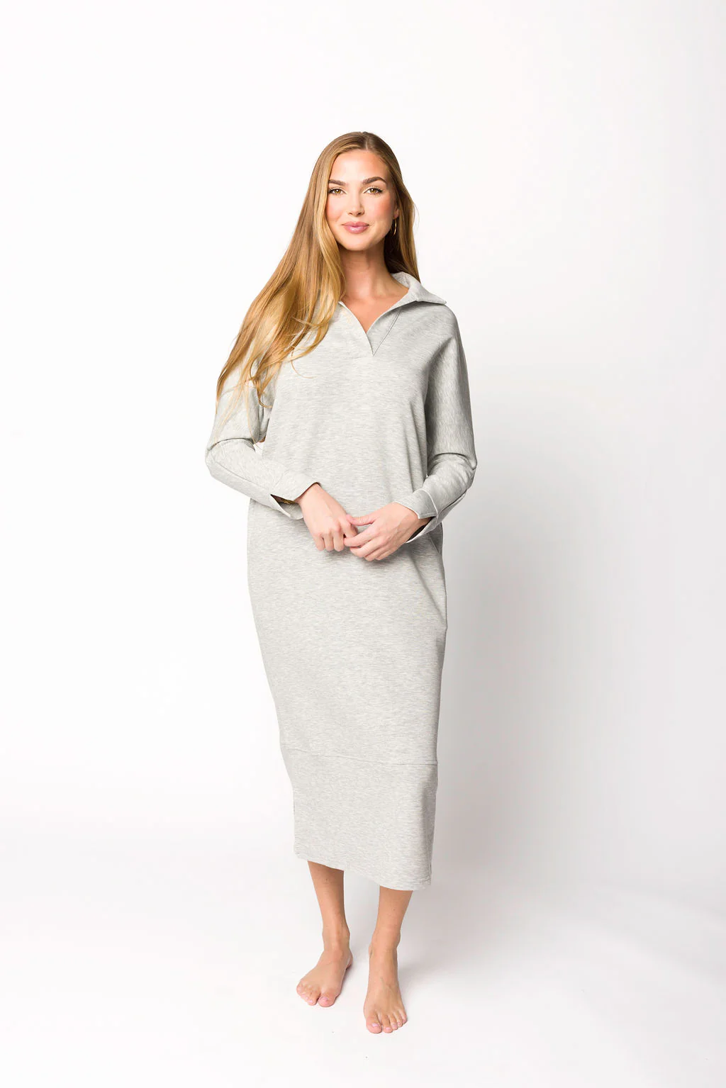 Myra Collared Long Sleeve Maxi Dress in Heather Grey - Iieemm