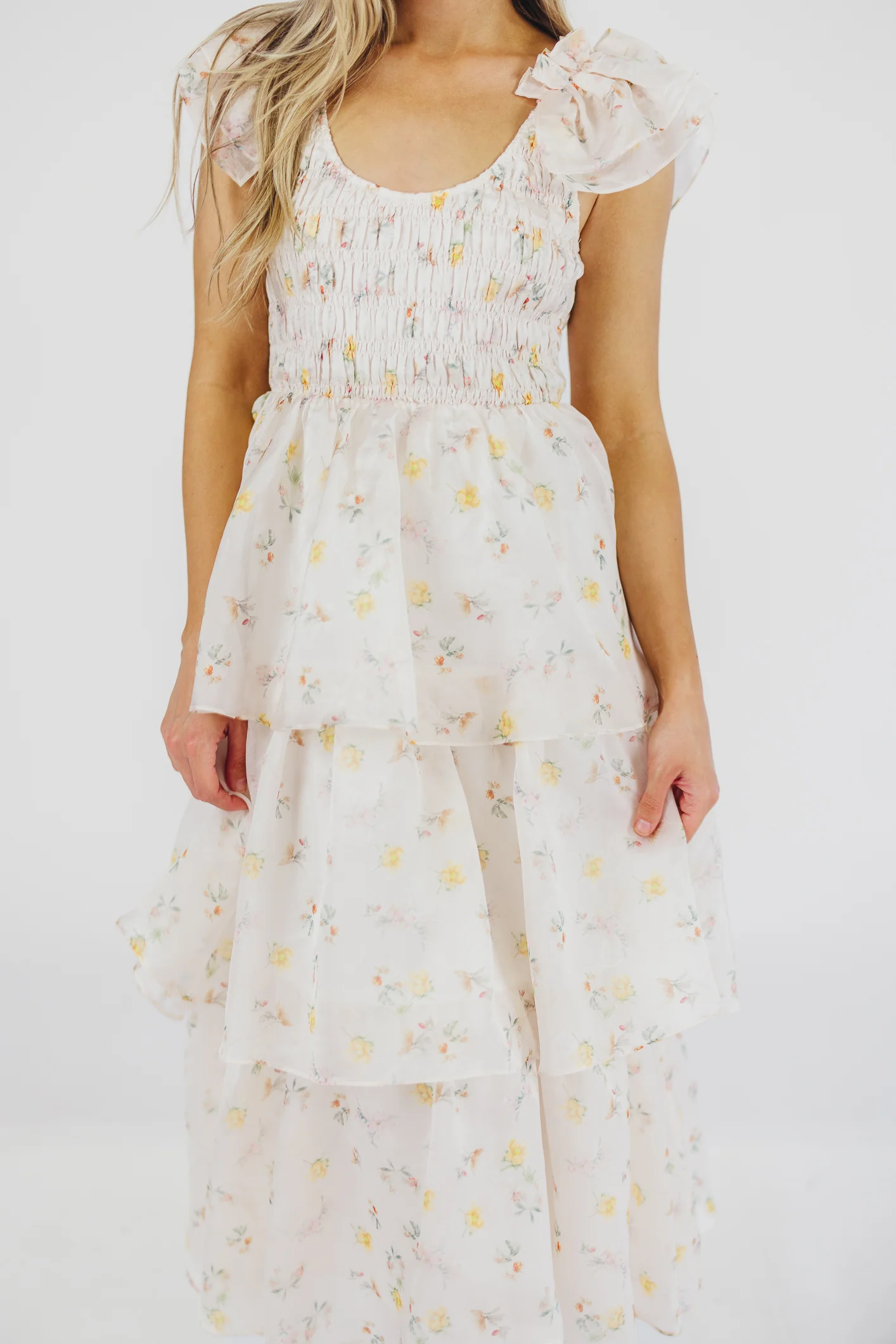 Forever & Always Midi Dress in Tiny Yellow Floral - Bump Friendly & Inclusive Sizing (S-3XL) - Iieemm
