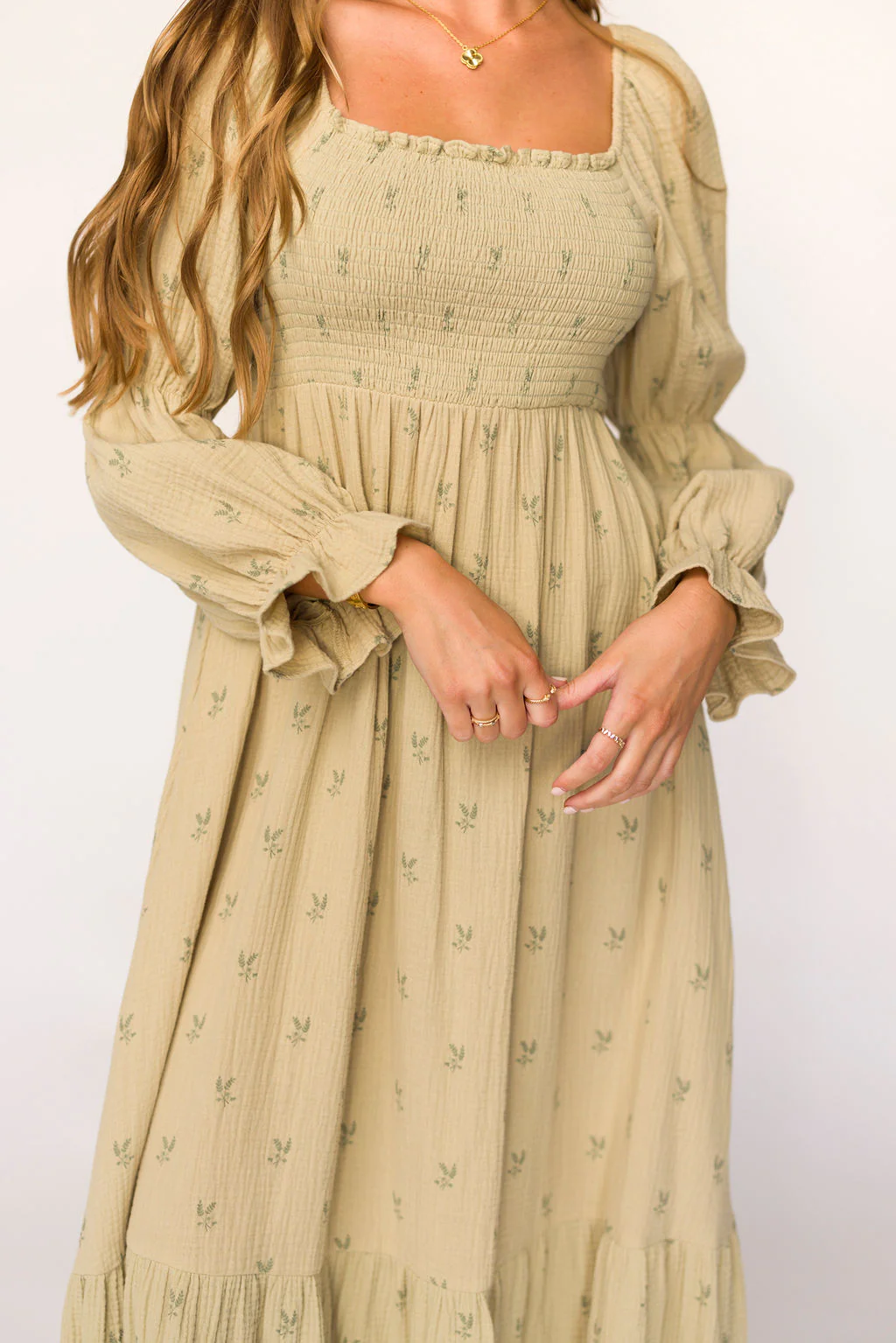 Emerson Gauze Maxi Dress in Thyme - Bump Friendly - Iieemm