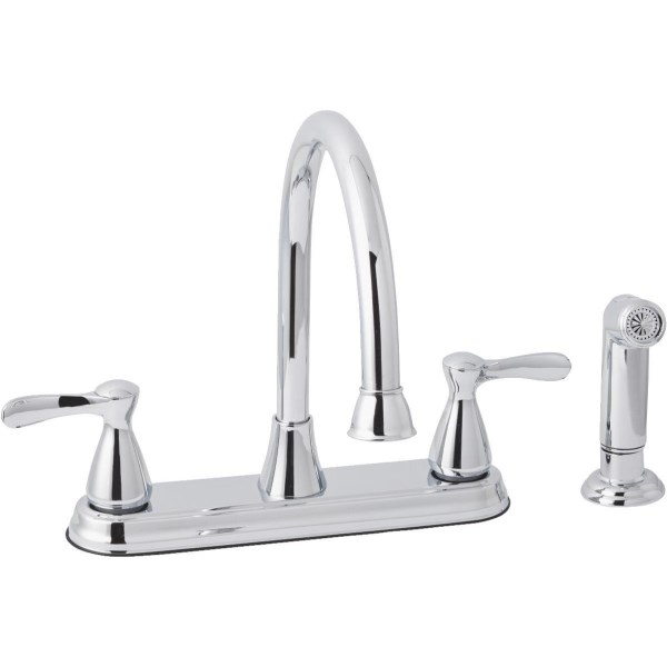 Home Impressions Dual Handle Tradtional Lever Kitchen Faucet with Side Spray, Chrome - Iieemm