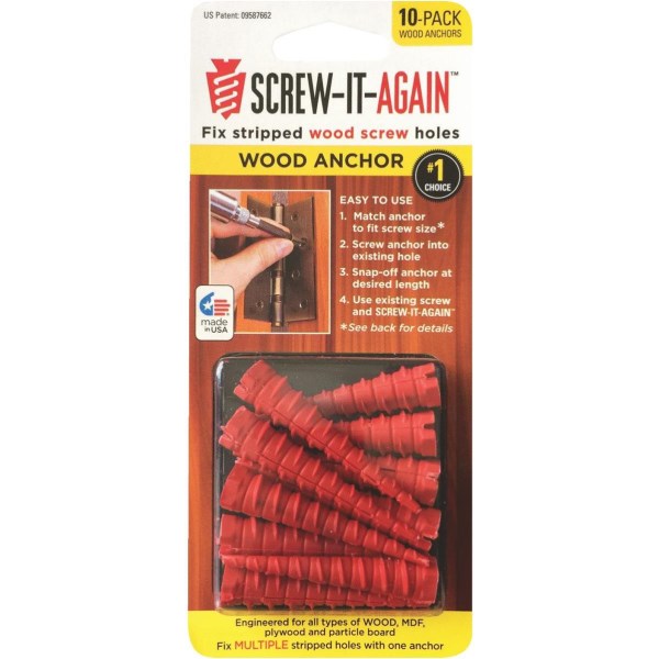 Screw-It-Again #2 to #16 Thread x 2 In. Red Plastic Wood Anchor (10 Ct.) - Iieemm