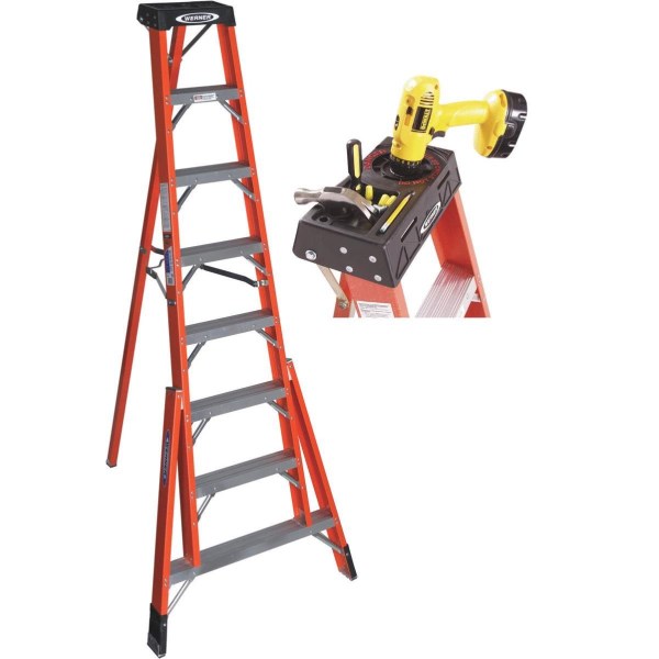 Werner 8 Ft. Fiberglass Tripod Step Ladder with 300 Lb. Load Capacity Type IA Ladder Rating - Iieemm