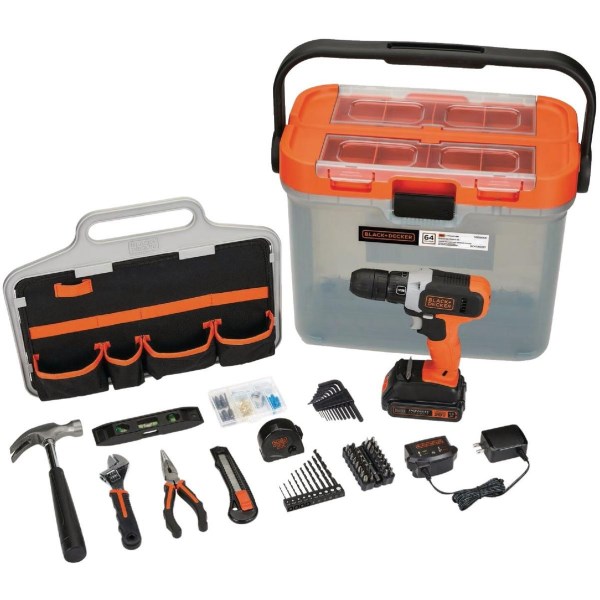 Black & Decker 20-Volt MAX Lithium-Ion Cordless Drill/Driver & 63-Piece Hand Tool & Accessory Home Project Kit - Iieemm