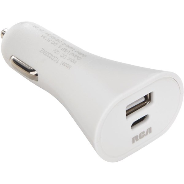 RCA 12V 1 USB-A & 1 USB-C White Car Charger - Iieemm
