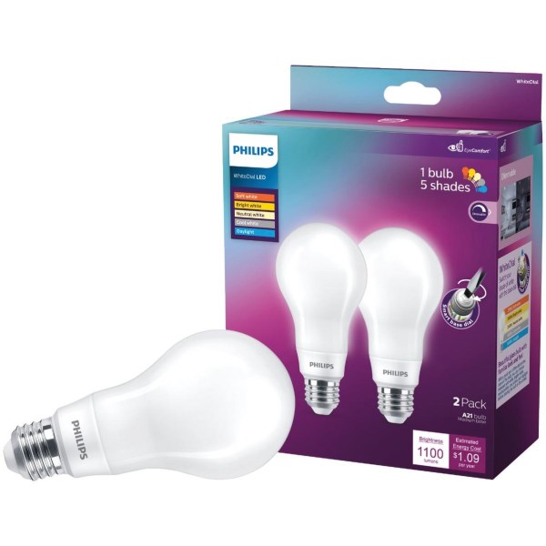 Philips WhiteDial 75W Equivalent Multi CCT A21 Medium LED Light Bulb (2-Pack) - Iieemm