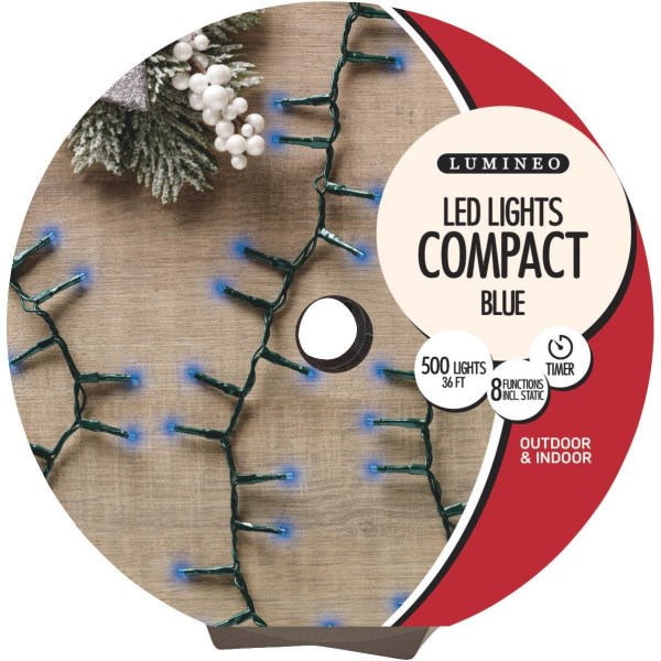 Lumineo Blue 500-Bulb LED Compact Light Set with Dark Green Wire - Iieemm