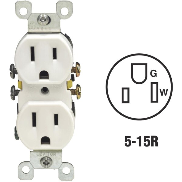 Leviton 15A White Shallow Grounded 5-15R Duplex Outlet - Iieemm