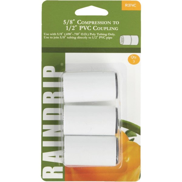 Raindrip 5/8 In. Tubing/1/2 In. PVC Compression Coupling (3-Pack) - Iieemm
