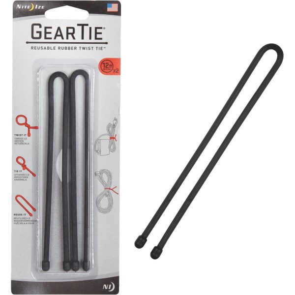 Gear Tie 12 In. Reusable Rubber Twist Tie – Black (2-Pack) - Iieemm