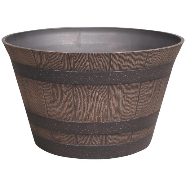 Southern Patio 15.5 In. x 9 In. Resin Kentucky Walnut Whiskey Barrel Planter - Iieemm