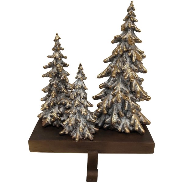 1-Stocking Resin Mantle Dark Snowy Trees Stocking Holder - Iieemm