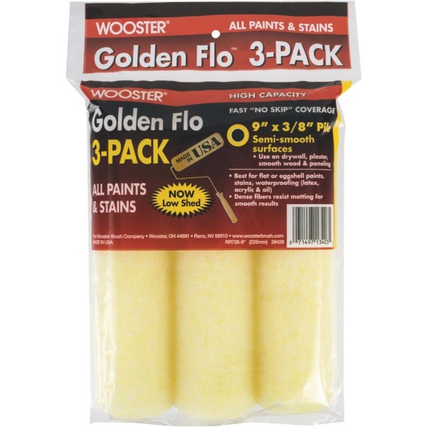 Wooster Golden Flo 9 In. x 3/8 In. Knit Fabric Roller Cover (3-Pack) - Iieemm