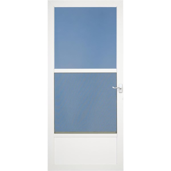 Larson Classic 36 In. W x 81 In. H x 1-1/4 In. Thick White Self-Storing Aluminum Storm Door with Matching Lever Handle - Iieemm