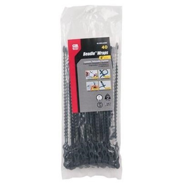 Gardner Bender Beadle Wrap 8 In. x 1/4 In. Black Flexible Plastic Cable Tie (40-Pack) - Iieemm