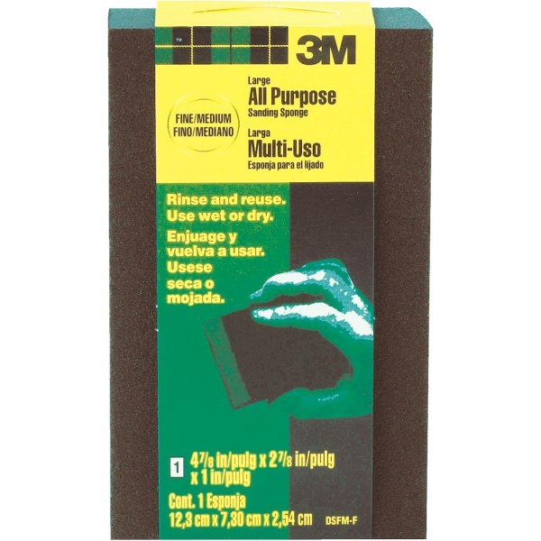 3M Large All-Purpose 2-7/8 In. x 4-7/8 In. x 1 In. Fine/Medium Sanding Sponge - Iieemm