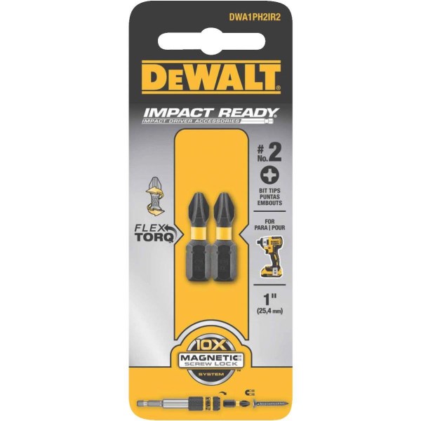 DEWALT FlexTorq 1 In. #2 Phillips Insert Impact Screwdriver Bit (2-Pack) - Iieemm