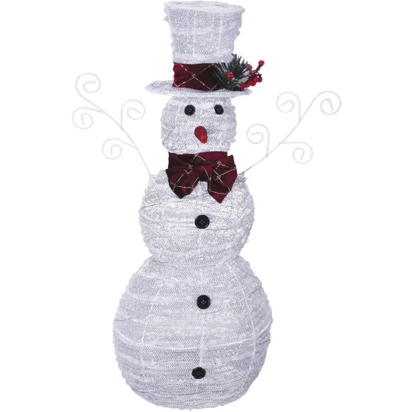 Alpine 29 In. Warm White LED White Mesh Snowman Lighted Decoration with Bowtie - Iieemm