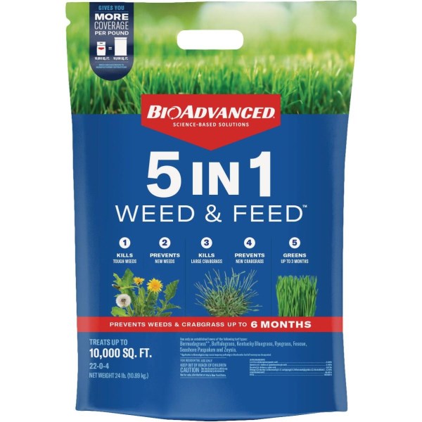 BioAdvanced 5-In-1 Weed & Feed 24 Lb. 10,000 Sq. Ft. Lawn Fertilizer with Weed Killer - Iieemm